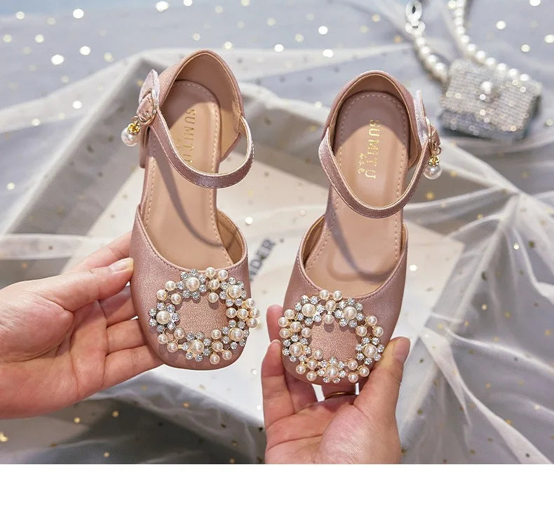 Mary Jane Shoes Kid's Beading Flats Kid's Buckle Ballet Flat Low With Female Children's Shoes Princess Shoes Green Sandals