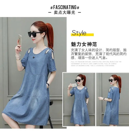 Short sleeved Denim Dress Summer Women's 2024 New College style Fashion Student Loose Dress With pockets Casual Clothing