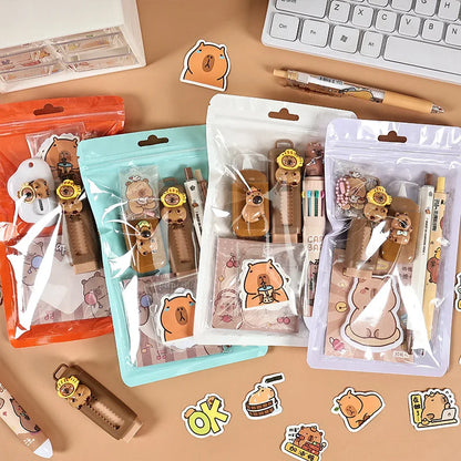 Capybara Stationery Set For Kids Gift Pens Stickers Utility Knife Stationery Gift Box Back To School Learning Birthday Gift