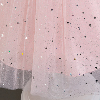 Baby Girl Lace Dresses Sparkling Weddings Pink Dress Elegant Princess Party Tutu Toddler Kids Birthday Baptism Formal Ball Gowns