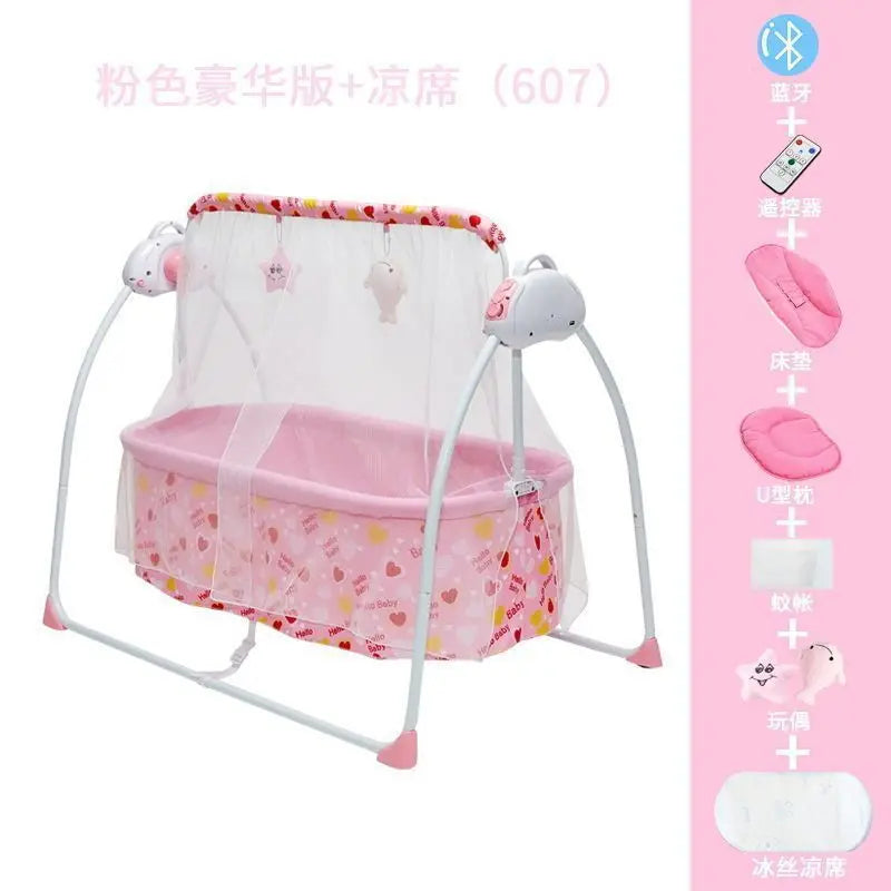 Electric Cradle Bed Multi-Functional Foldable Baby Cradle Newborn Enlarged Sleep Soothing Rocking Bed