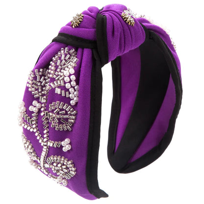 Fashion New Style Wide Brim Knotted Hairband Hand-Stitched Glass Flower Banquet
