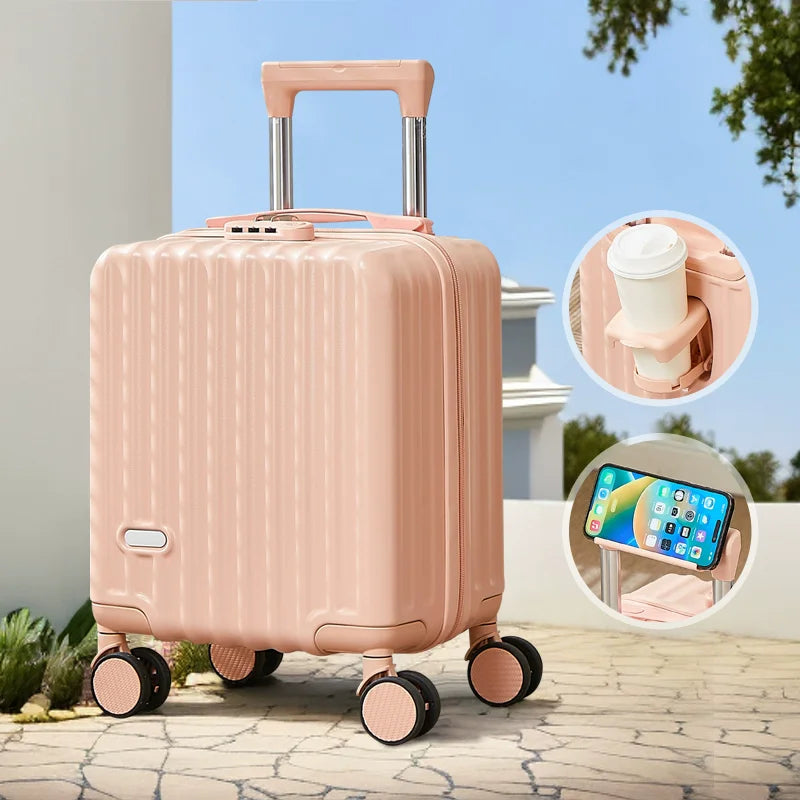 2025 New Style Luggage 14-Inch Fashionable Lightweight Boarding with Water Cup Holder Mobile Phone Holder Large Capacity Luggage
