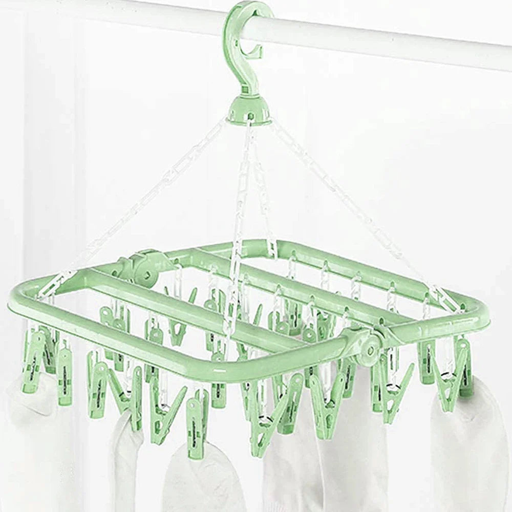 Clothes Drying Hanger with 32 Clips / 8 Clips Socks Underwear Drying Folding Laundry Hanging Rack