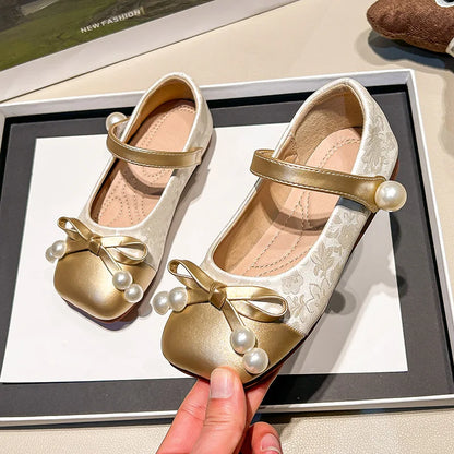Fashion Girls' Shoes  Spring New Kids Leather Shoe Simple Versatile Girls Princess Shoes Anti Slip Child Flat Casual Shoe