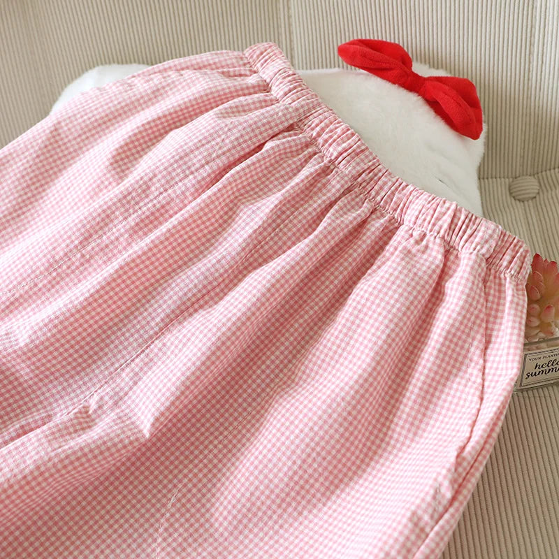 Spring and Summer Thin Loose Size Plaid Design Women's Pajama Pants Elastic Waist Casual Homewear Women Nine-point Trousers (Available)