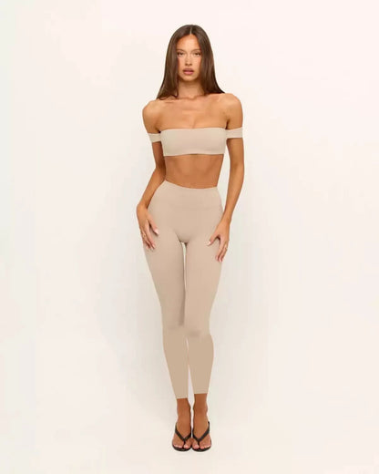 PMWRUN Women's Off - the - Shoulder Yoga Crop Top with High Waist Leggings Set, Stretchy and Breathable for Gym & Workout