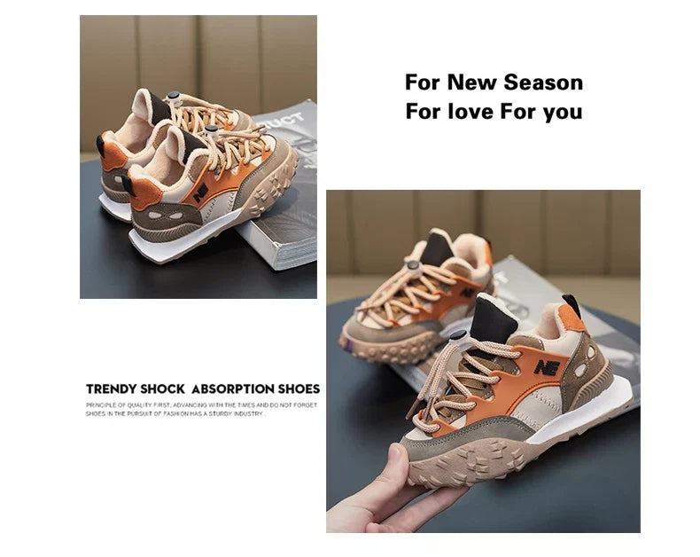 Children Sport Shoes Winter Autumn Baby Cotton Shoes Girls Fashion Color Matching Clunky Sneakers Boys Warm Soft Running Shoes