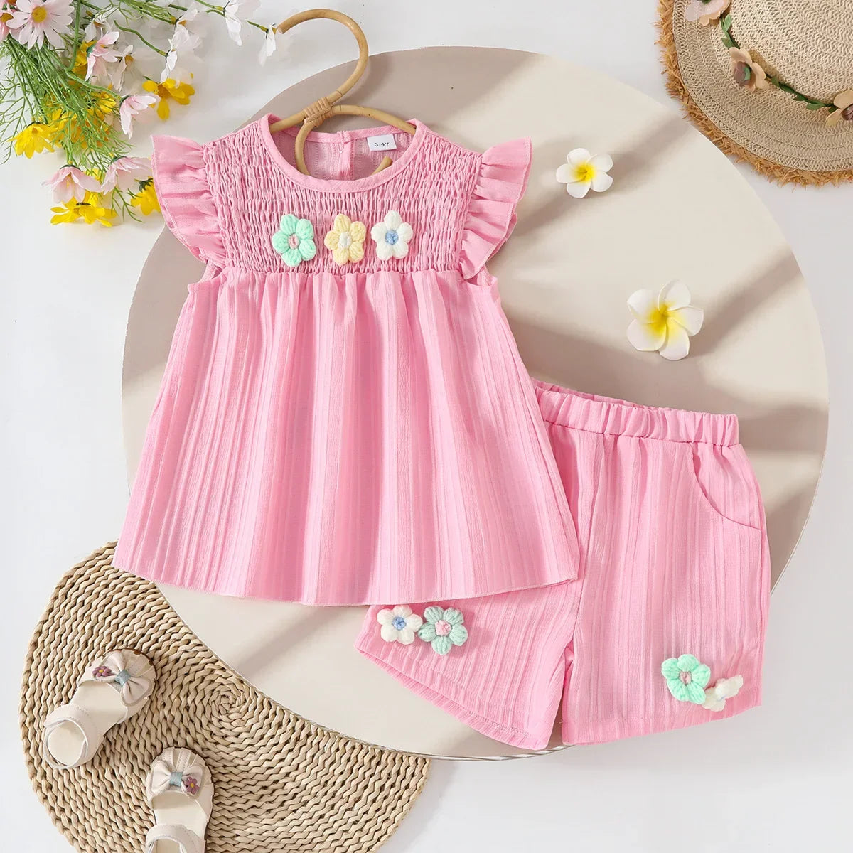 Children's Clothing Sets Small Flower Sleeveless Top + Bow Shorts 2pcs Sets Toddler Girl Clothes Kids Boutique Clothes