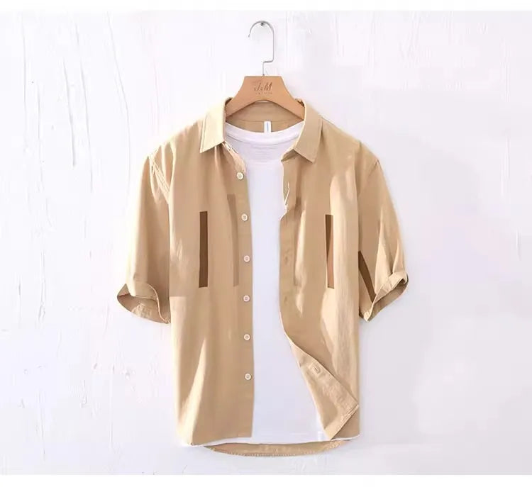 Comfortable Casual Loose Men's ort Sve irt Breathable Polyester Fiber Summer Faionable Japanese Sle Striped irt(Available)