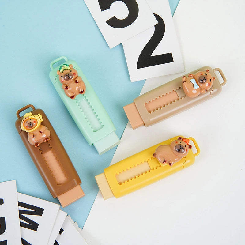 1PC Kawaii Office Supplies  For Kids Eraser Cute Capybara Eraser Funny Rubber School Items Gift