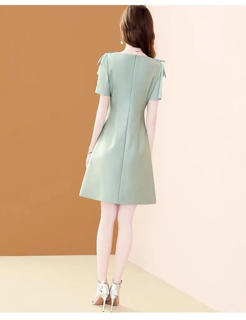 BESTBAFU High Quality Office Lady Elegant Dress Women Short Sleeve Summer A-Line High Waist Party Dresses Mini Vestidos 222P