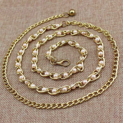Women's Dress Accessories Waist Chain Metal Chain Solid Pearl Versatile Apparel Accessories Pearl Thin Waist Belts