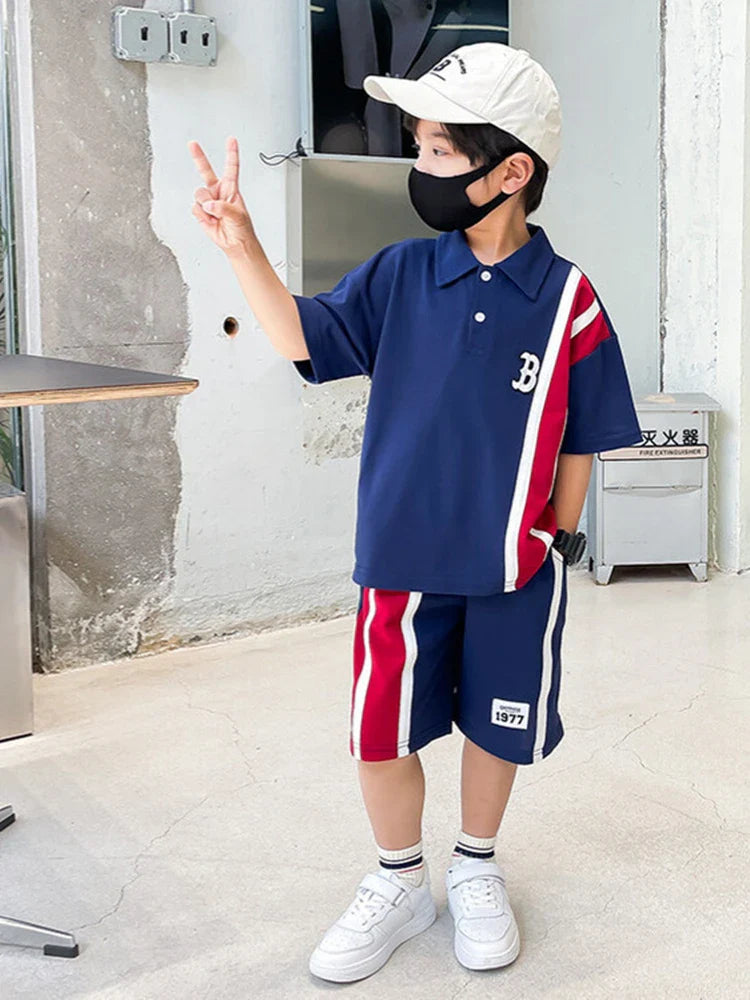Summer Baby Boys Clothes Suits Kids Patchwork POLO Shirts and Shorts 2pcs Suit Children Short Sleeve Tracksuits Boys Sports Set