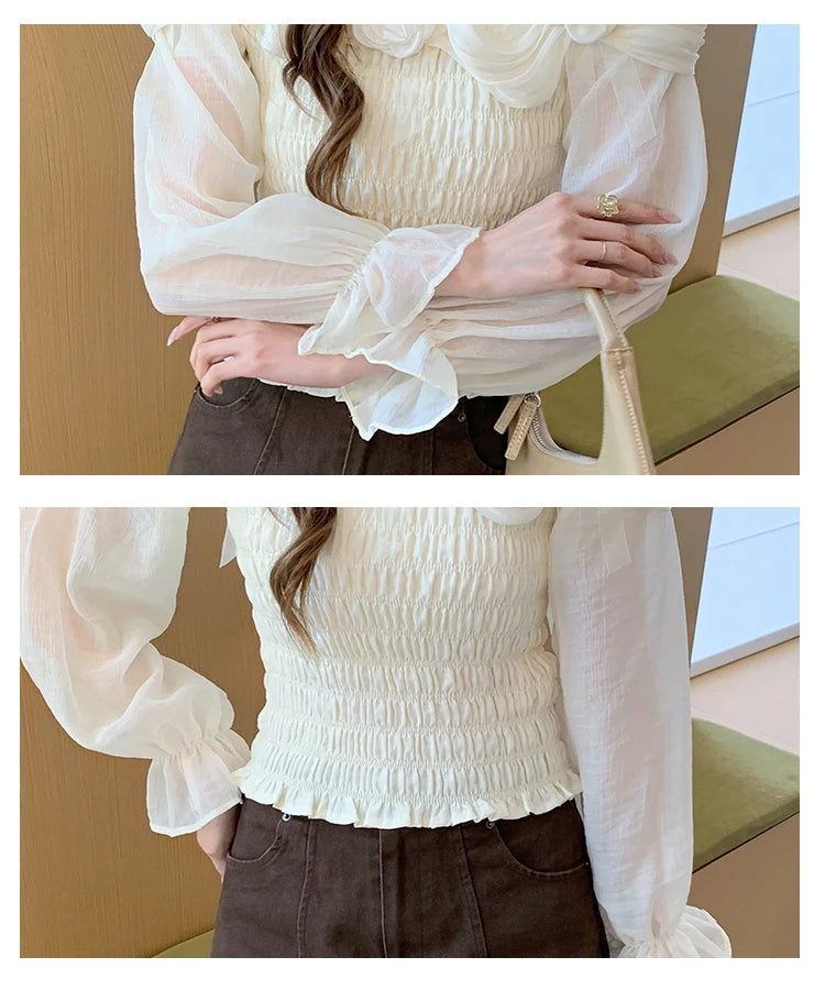 Sweet oulder One-oulder 3D Flower Bell Sve Women's irt Spring New Sle Waist Cinching Beautiful Top Ci Walk ort...