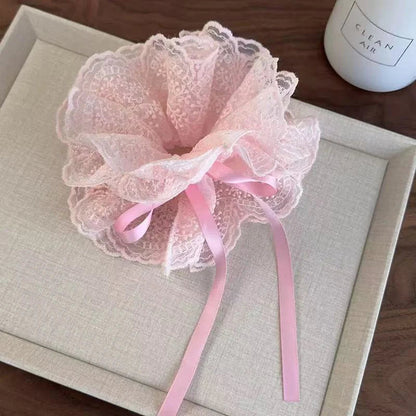 Lace Scrunchies for Women Elastic Hair Bands Ponytail Holders Tie Solid Color Hair Hoop Scrunchy Rubber Bands Women Hair Ring
