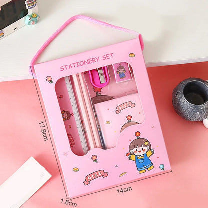6Pcs Creative Children Stationery Set Cartoon Pencil Sharpener Eraser Note Book Ruler Pencil Kawaii School Supplies Gifts