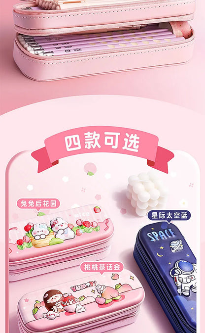 3D Astronaut Pencil Case Boys Stationery New Popular Student Double-layer Large Capacity Waterproof Pink Rabbit