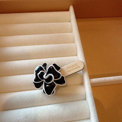 Fashionable Hair Accessories Elegant Black White Floral Hair Clip Camellia Flower Side Duckbill Barrette Women's Stylish