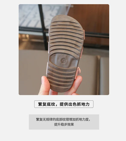 Boys Girls Sandals PU Suede Soft Beach Shoes For Children Casual Hook Loop Anti Slip Kids Sandals