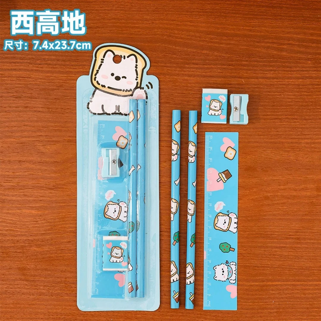 5pcs/Set Christmas Kids Stationery Set Children Pencil Ruler Eraser Sharpener Set School Supplies Gifts Kindergarten Prizes