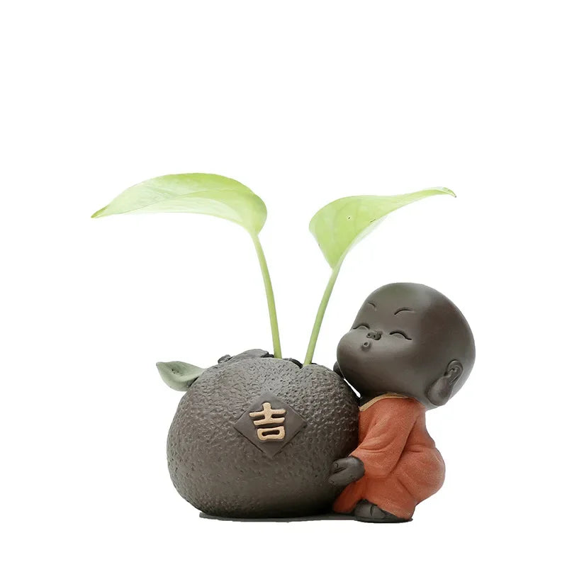 Fortune Lucky Cute The Little Monk Purple Clay Tea Pet Home Decor Mini Water Planting Flower Vase (Available)