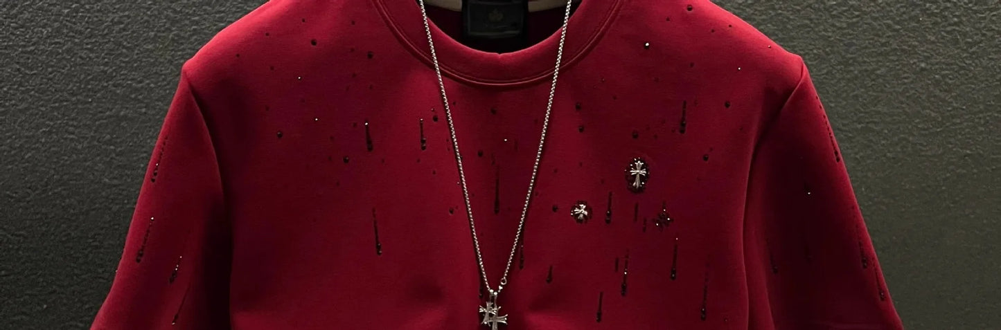 Spring New Heavy Work Light Luxury Custom Short Sleeve T-shirt Top Meteor Full Diamond T-shirt Round Neck Short Sleeve