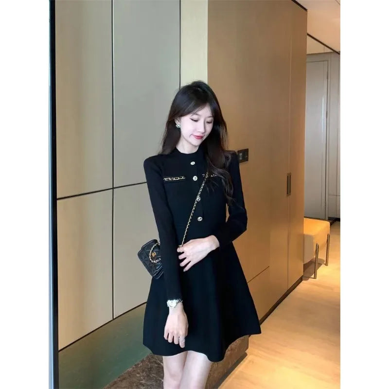 Fashionable Knitted Dress for Women's Spring Clothes Style Waist-hugging Temperament Elegant and Casual Versatile Dress Inside