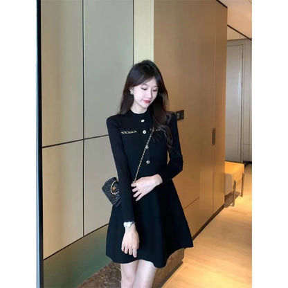 Fashionable Knitted Dress for Women's Spring Clothes Style Waist-hugging Temperament Elegant and Casual Versatile Dress Inside