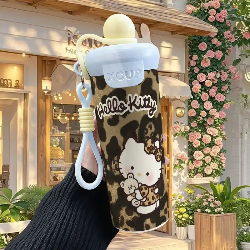 600ml Sanrio Hello Kitty Vacuum Thermos Cup SS316 Insulated Coffee Mug with Lifting Rope Portable Outdoor Drinking Water Kettle