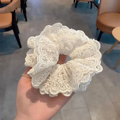 Lace Scrunchies for Women Elastic Hair Bands Ponytail Holders Tie Solid Color Hair Hoop Scrunchy Rubber Bands Women Hair Ring