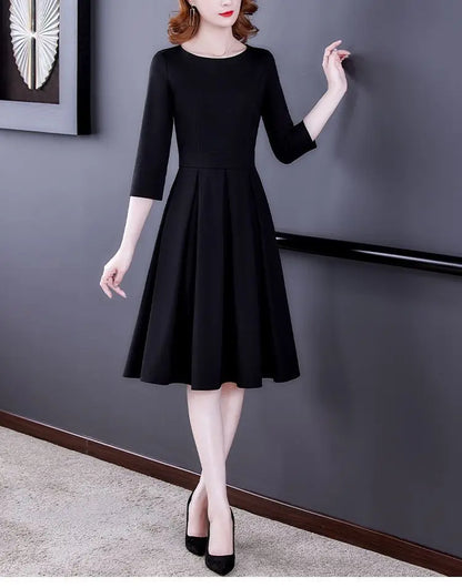 Dress Women's Fashion Western Style Spring and Autumn Clothing New Collection Waist Cinching Slimming Small Black Dress
