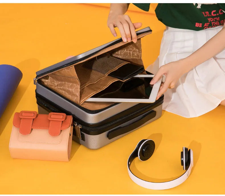 2024 New Retro white pink blue Travel Bag Rolling Luggage sets,13 inch Women Trolley Suitcases vs handbag with Wheel