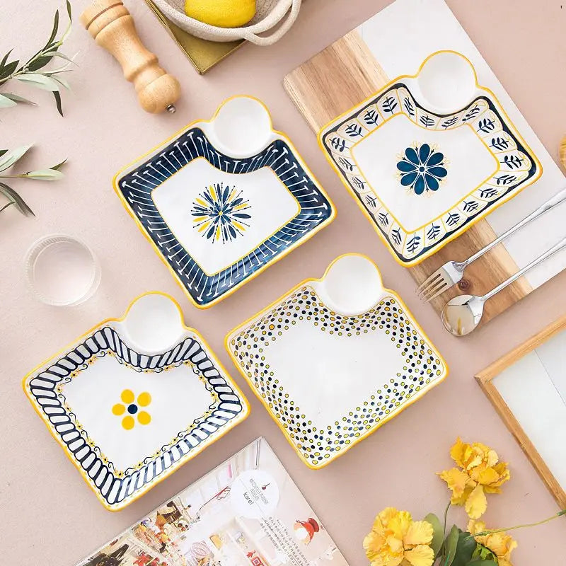 Cerc Plate Dining Di Heat Resistant Dumpling Plate with Vinegar Di Multi Functional Fruit Plate Trendy Network Bestseller
