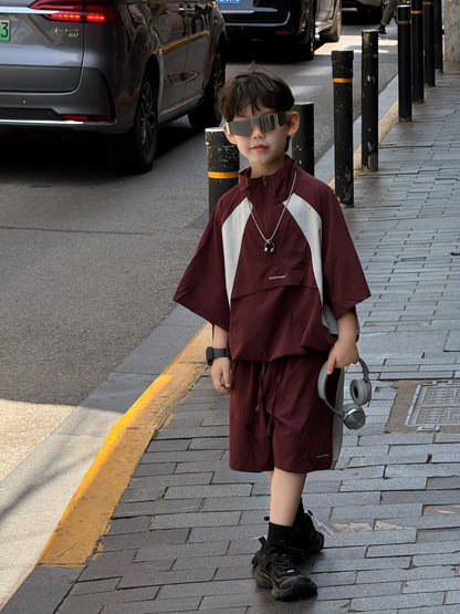 New Handsome Casual Work Clothes Set for Children, Boys' Sports and Leisure, Breathable Two Piece Set, Trendy