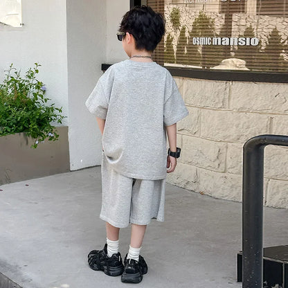 American Kids Design Double Cotton Gauze Clothing Set For Teenage Boy Casual Summer Top and Bottom Clothes Set Child Tracksuit