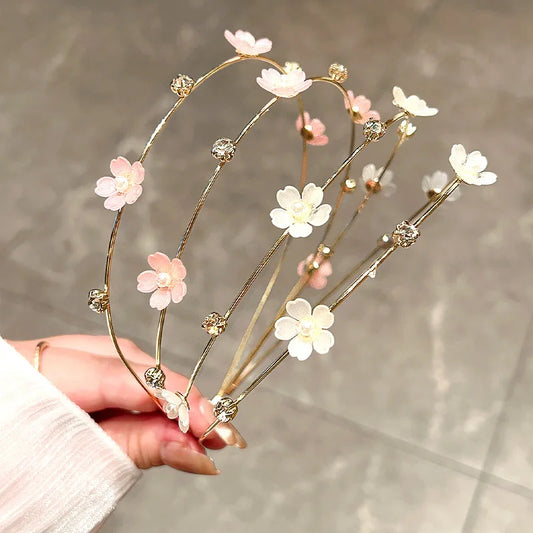 Double Layer Rhinestone Flower Hairbands for Women Fashion Elegant Metal Hair Hoop Korean Style Headwear Girls Hair Accessories