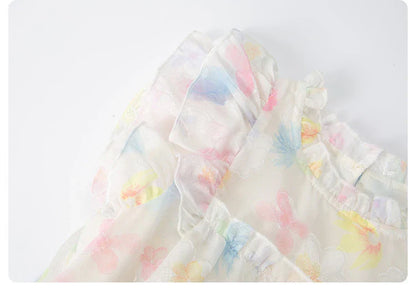 Summer girl's dress new style children's Western style floral chiffon princess dress printed baby's park play skirt