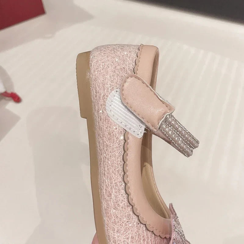 Children's Leather Shoes Bling Sequins Bowknot Princess Shoes for Girls Sweet Chic Kids Causal Wedding Shallow Versatile