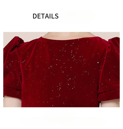 Kids Party Dress Clothing For Birthday Princess  Wine Red Piano Wedding Flower Girl 5-17 Years Old  Host Children's Formal Dress