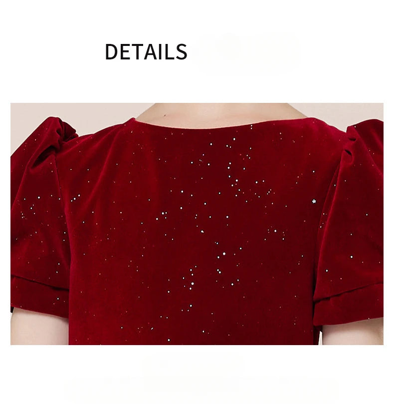 Kids Party Dress Clothing For Birthday Princess  Wine Red Piano Wedding Flower Girl 5-17 Years Old  Host Children's Formal Dress