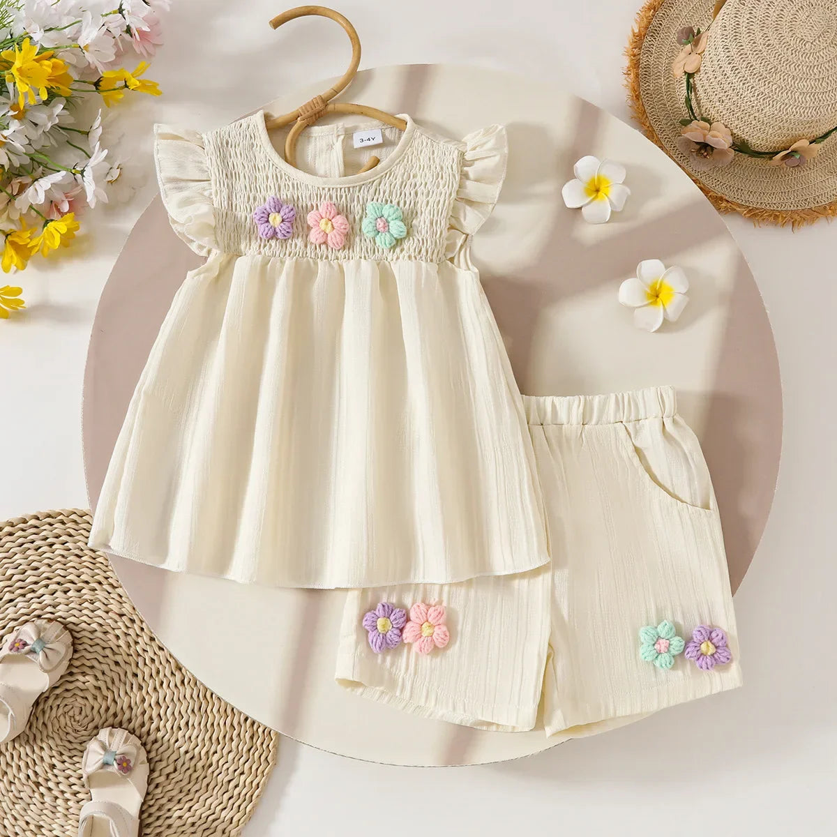 Children's Clothing Sets Small Flower Sleeveless Top + Bow Shorts 2pcs Sets Toddler Girl Clothes Kids Boutique Clothes