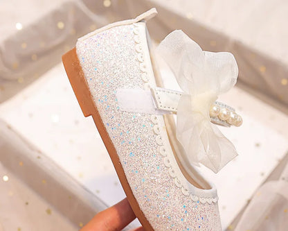 Girls Oxfords Bling Shoes Spring Autumn Kids School Dancing Shoes Pearl Beadings Big Girls Soft PU Leather Shoes Pink, Beige