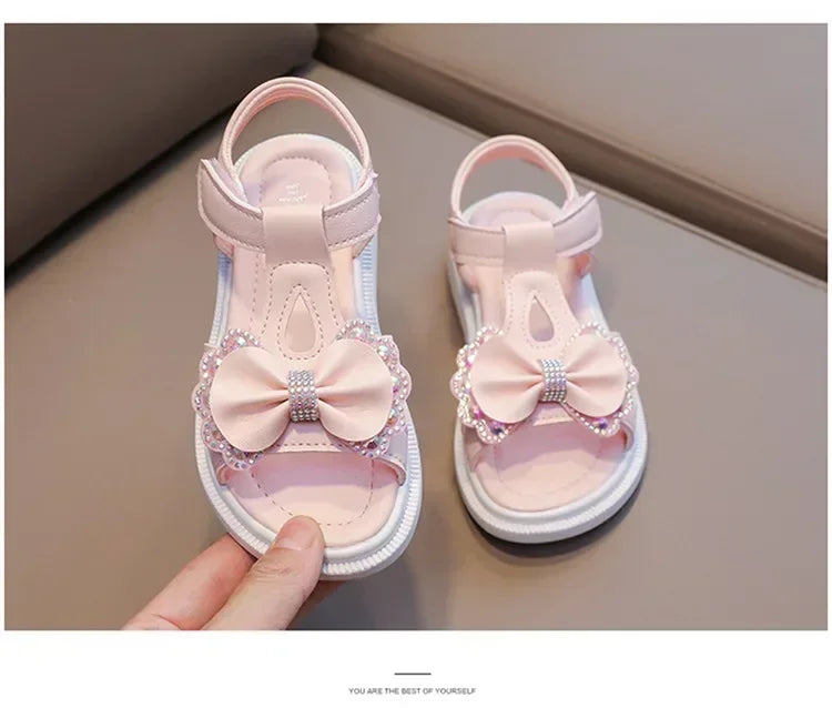 Girls Baby Bow Sandals Summer New Versatile Anti Slip Outdoor Student Princess Sandals Sweet Fashion Summer Kids Beach Sandals