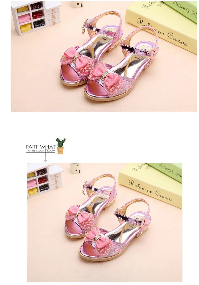 Girls Princess Shoes Summer Children High Heels Open-toe Party Wedding Toddlers Sandals Non-slip Kids Causal Sequins Beach Shoes