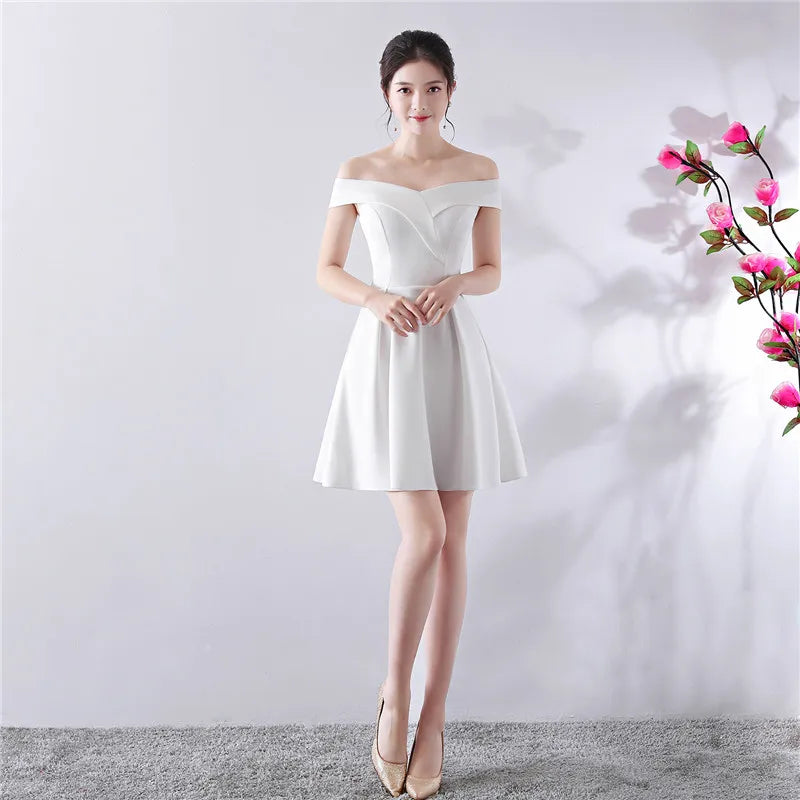 Ele ort aduation Host Dr One oulder Slimming A-Line Skirt Sweet Evening Gown Polyester Fiber Zipper Waist
