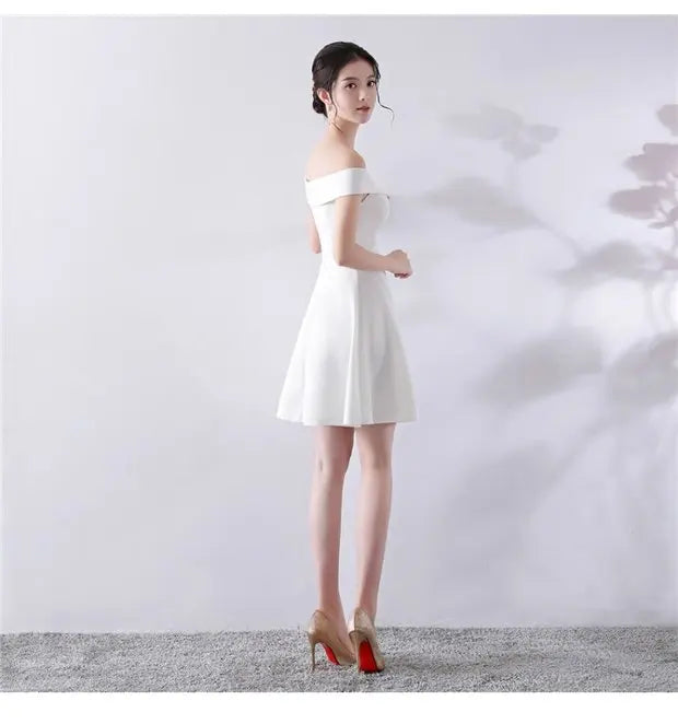 Ele ort aduation Host Dr One oulder Slimming A-Line Skirt Sweet Evening Gown Polyester Fiber Zipper Waist