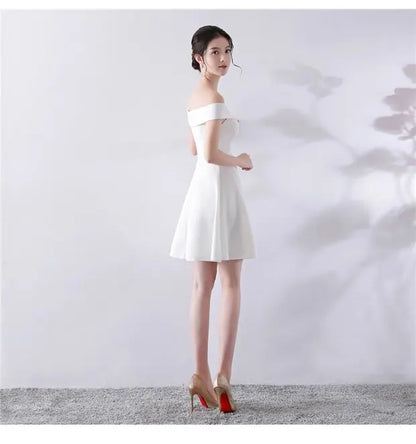 Ele ort aduation Host Dr One oulder Slimming A-Line Skirt Sweet Evening Gown Polyester Fiber Zipper Waist
