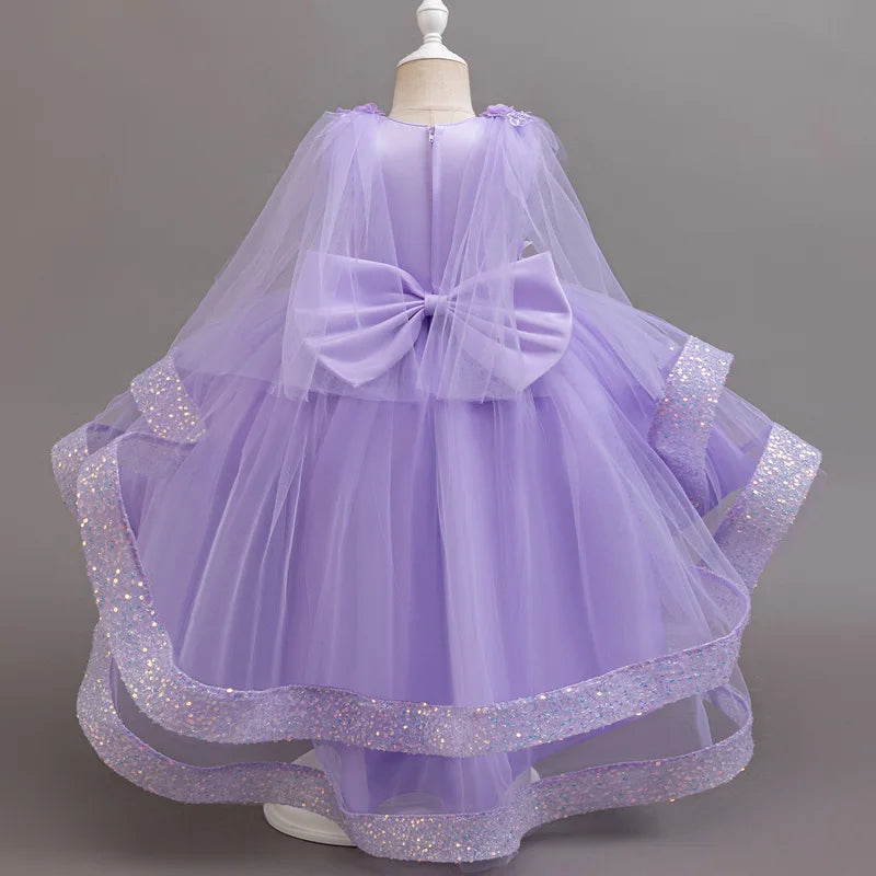 New girl party dress elegant flower girl trailing dress sequined chiffon Easter girls' clothing 3-10 years old holiday dress