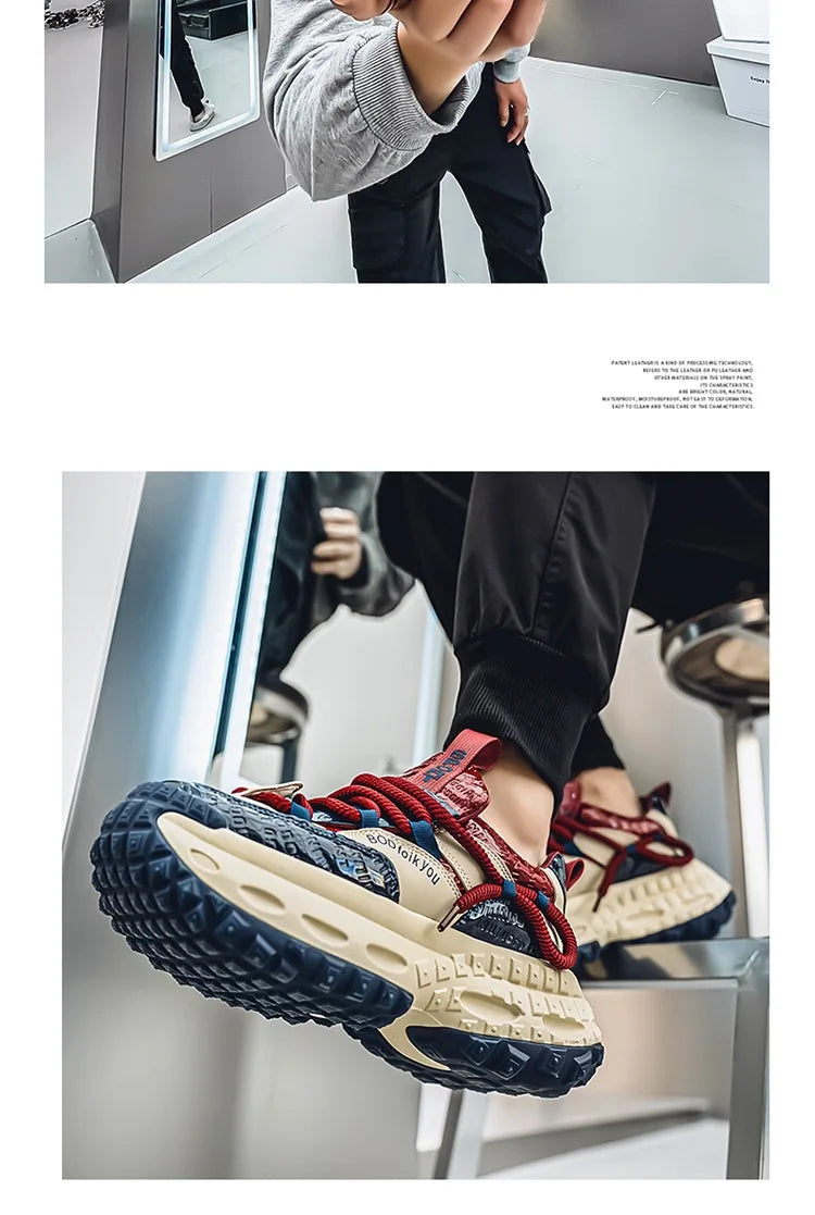 New Thick Soled Height Increasing Men's Casual Shoes 2025 Spring Color Blocked Comfortable Fashion Trend Low Cut Chunky sneakers